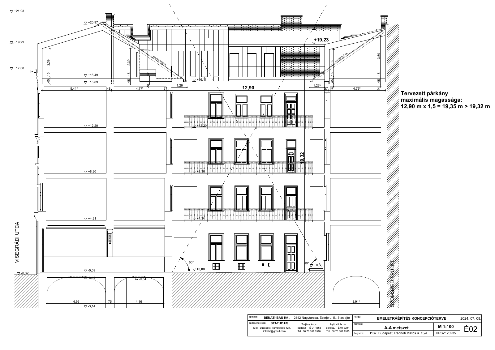 Budapest, XIII. kerület, Tetőtérbeépítés terve_Visegrádi_Radnóti sarok - Tarjányi Ákos építészmérnök