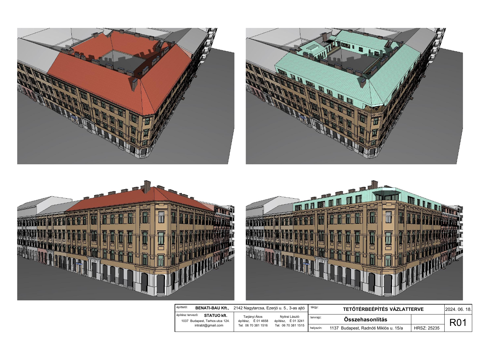 Budapest, XIII. kerület, Tetőtérbeépítés terve_Visegrádi_Radnóti sarok kép - Tarjányi Ákos építészmérnök